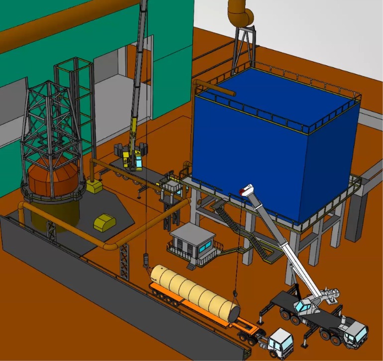 Simulação 3D da operação com múltiplos equipamentos